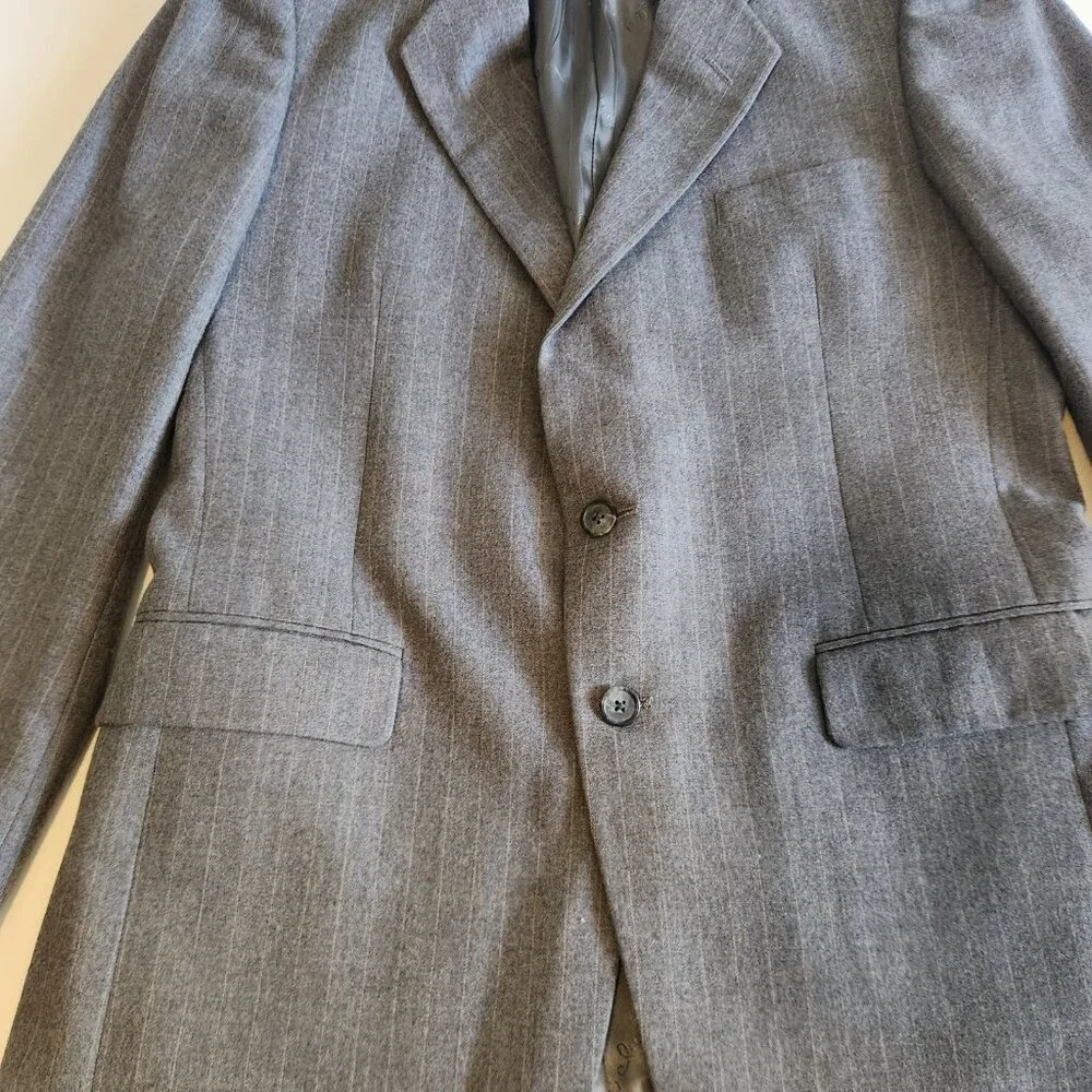 Givenchy Gentleman for Chequers Vintage‎ Blazer Suit Jacket Gray Pinstriped 42R